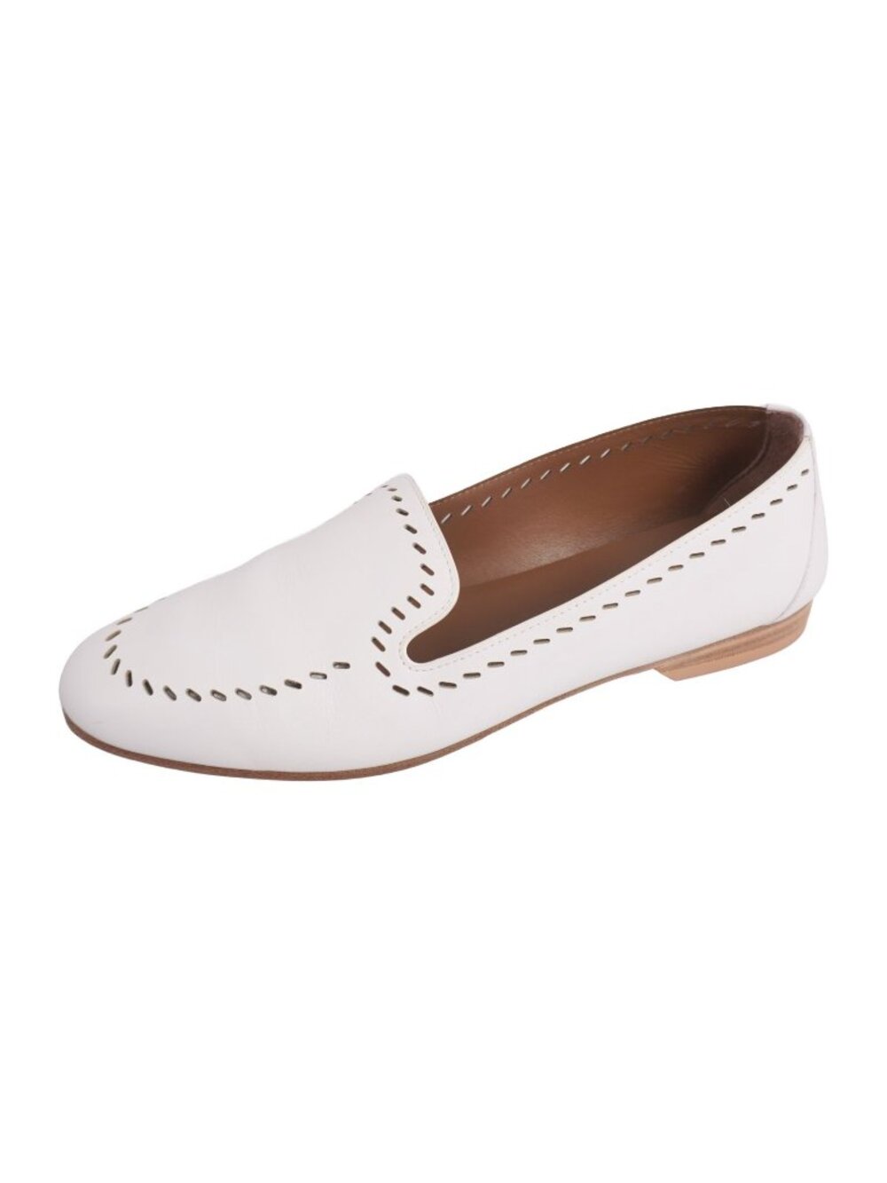Hermes Loafers Moccasin Slip Ons Perforated Leather White